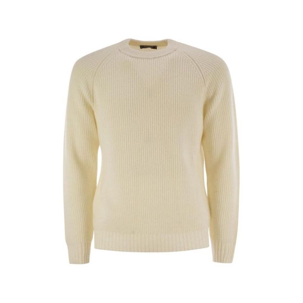 PESERICO Men's Crew Neck Ribbed Sweater Men WHITE Sweaters & Cardigans